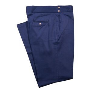 Mens Gurkha Pants 38 Navy Blue Textured Chino Trousers Straight Fit Flat Front